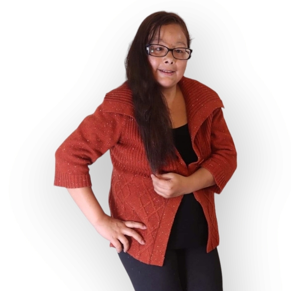 REITMANS 3 QUARTER SLEEVE BUTTON UP SWEATER - Picture 5 of 6